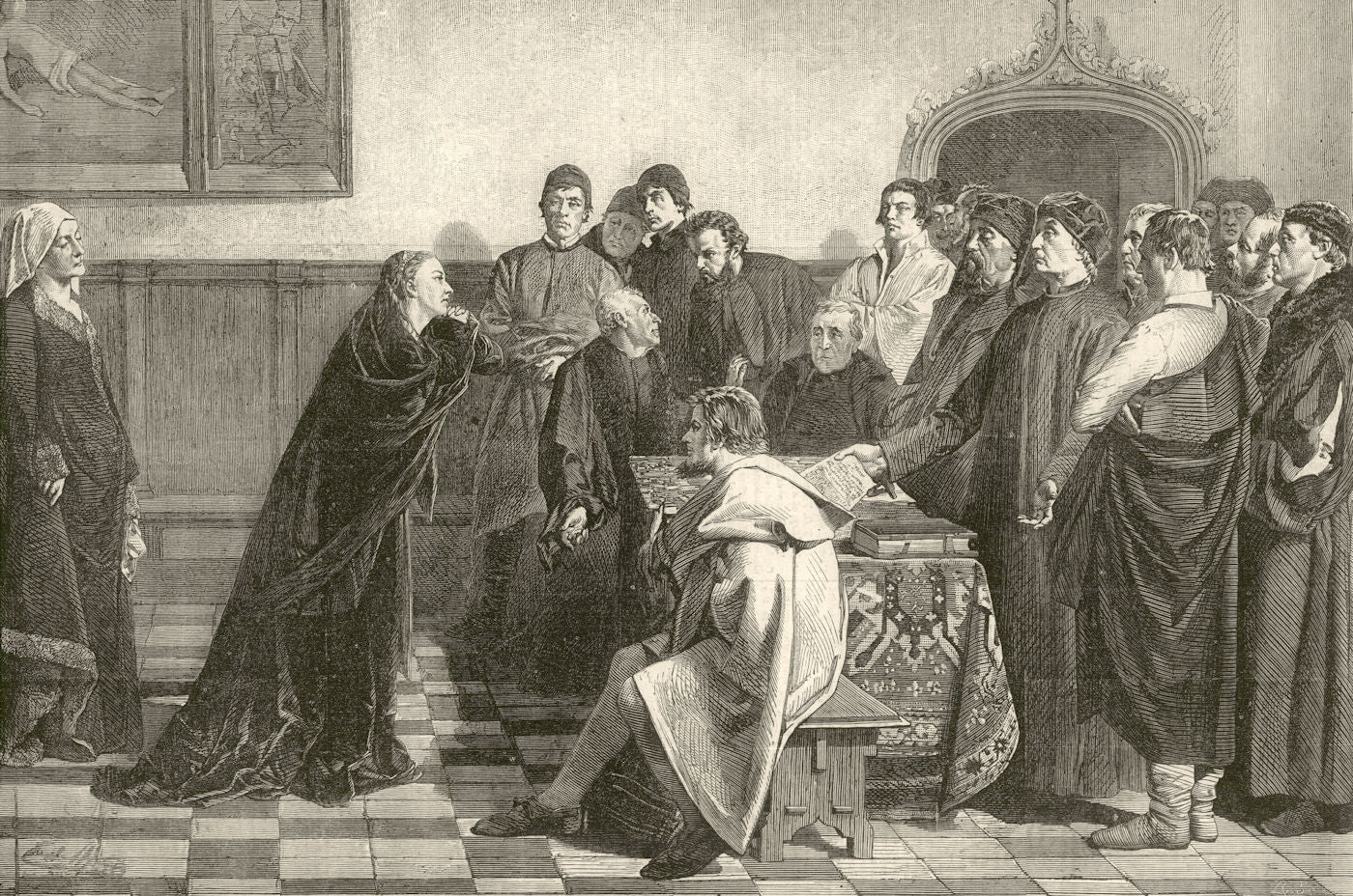 Mary of Burgundy asking Ghent Sheriffs to pardon councillors, by ME Wauters 1872